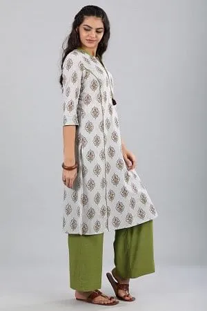 Cream Mandarin Neck Printed kurta