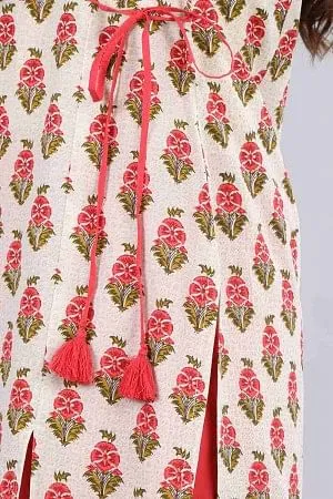 Cream Round Neck Floral Print kurta