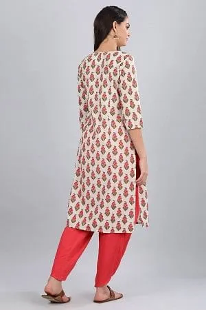 Cream Round Neck Floral Print kurta