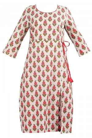 Cream Round Neck Floral Print kurta
