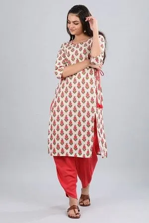 Cream Round Neck Floral Print kurta