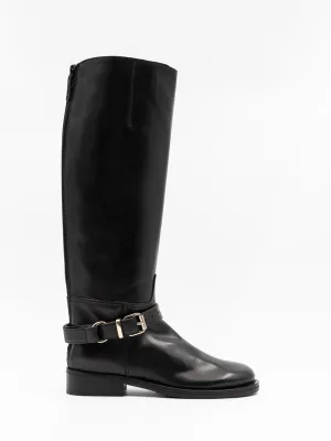 Embellished black leather riding boots