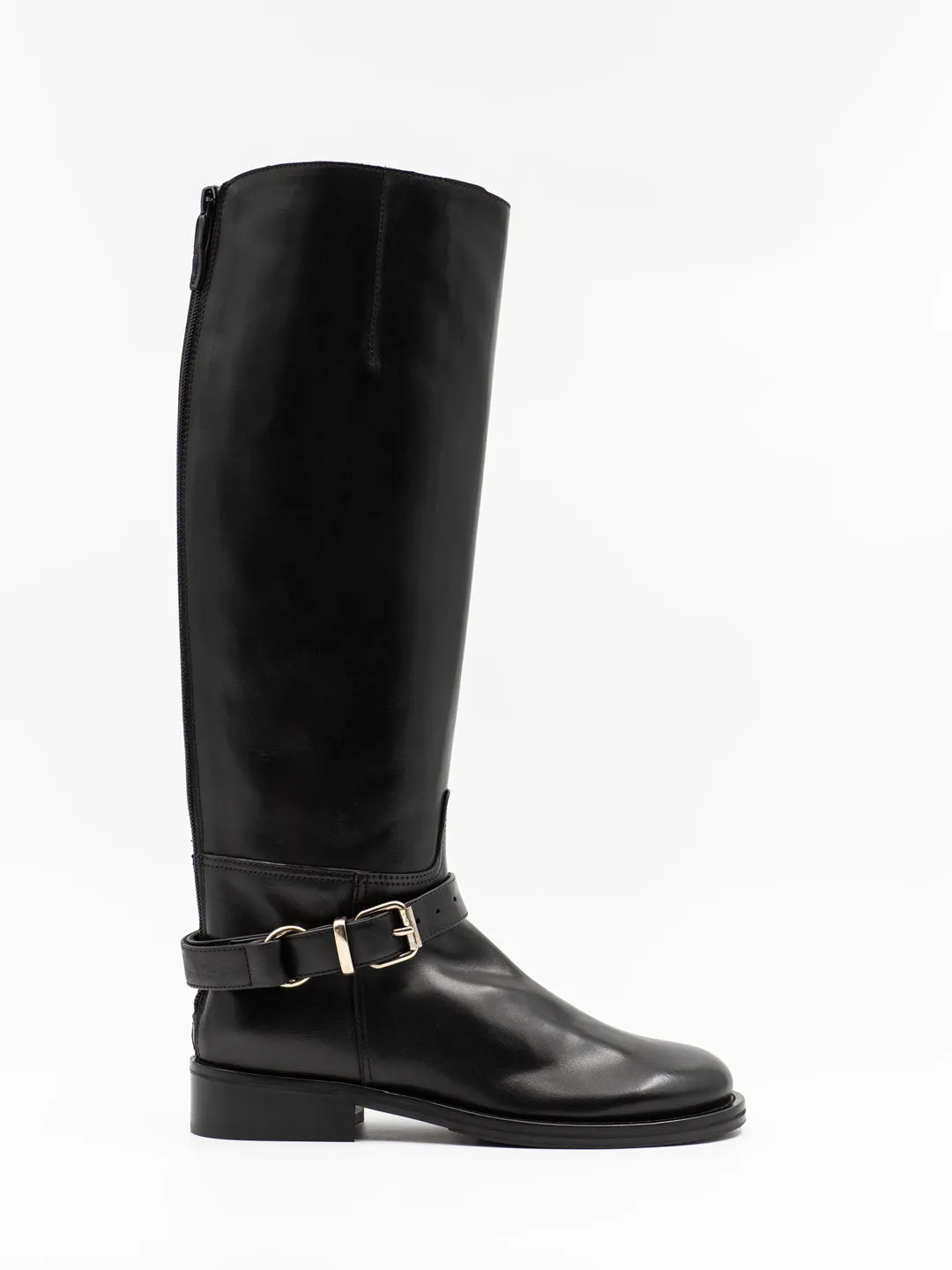 Embellished black leather riding boots