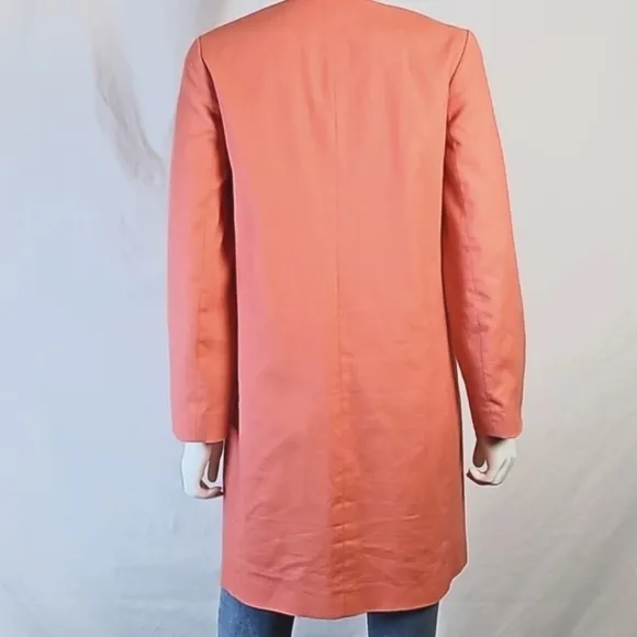 J. Crew Factory 100% Cotton Coral Zip Front Collarless Jacket Trench Coa…