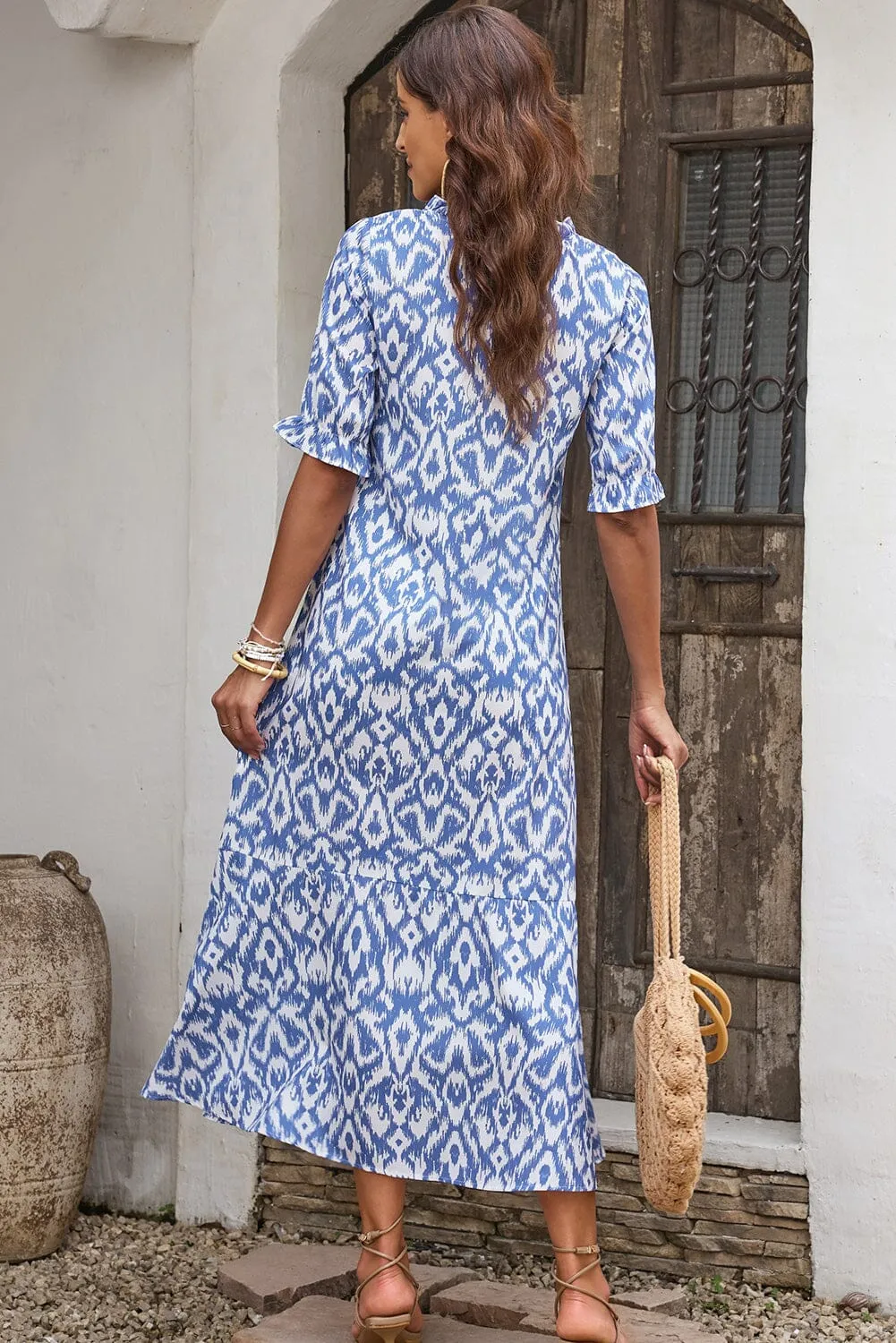 KaleaBoutique V Neck Casual Geometric Print Maxi Dress
