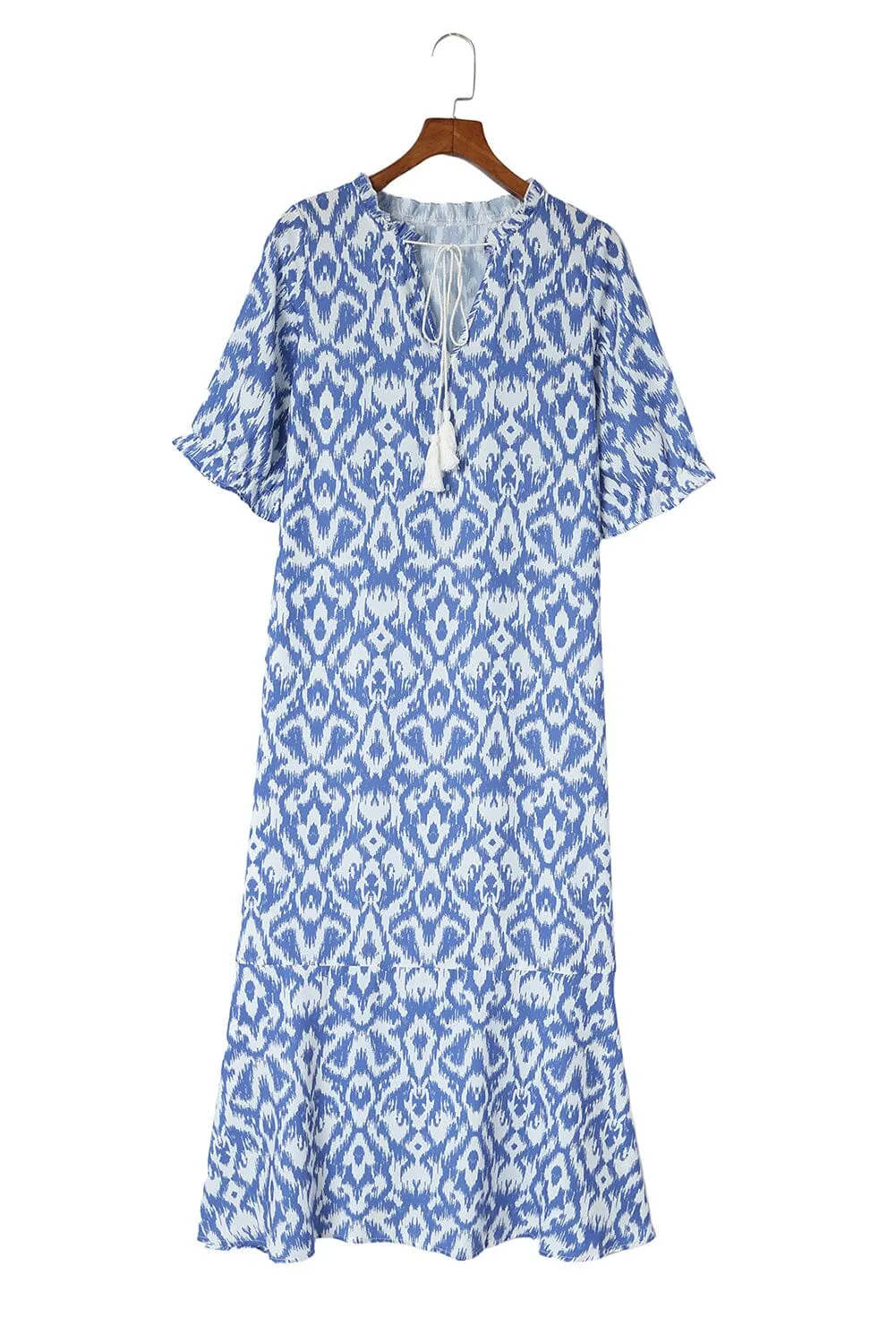 KaleaBoutique V Neck Casual Geometric Print Maxi Dress