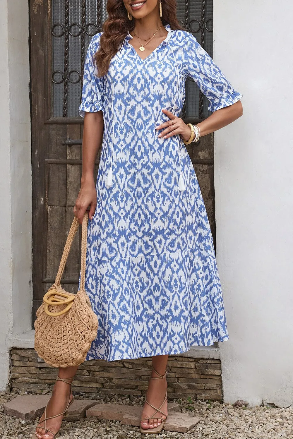 KaleaBoutique V Neck Casual Geometric Print Maxi Dress