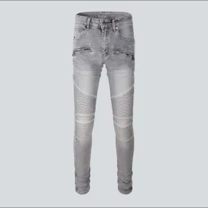 Light grey men biker jeans