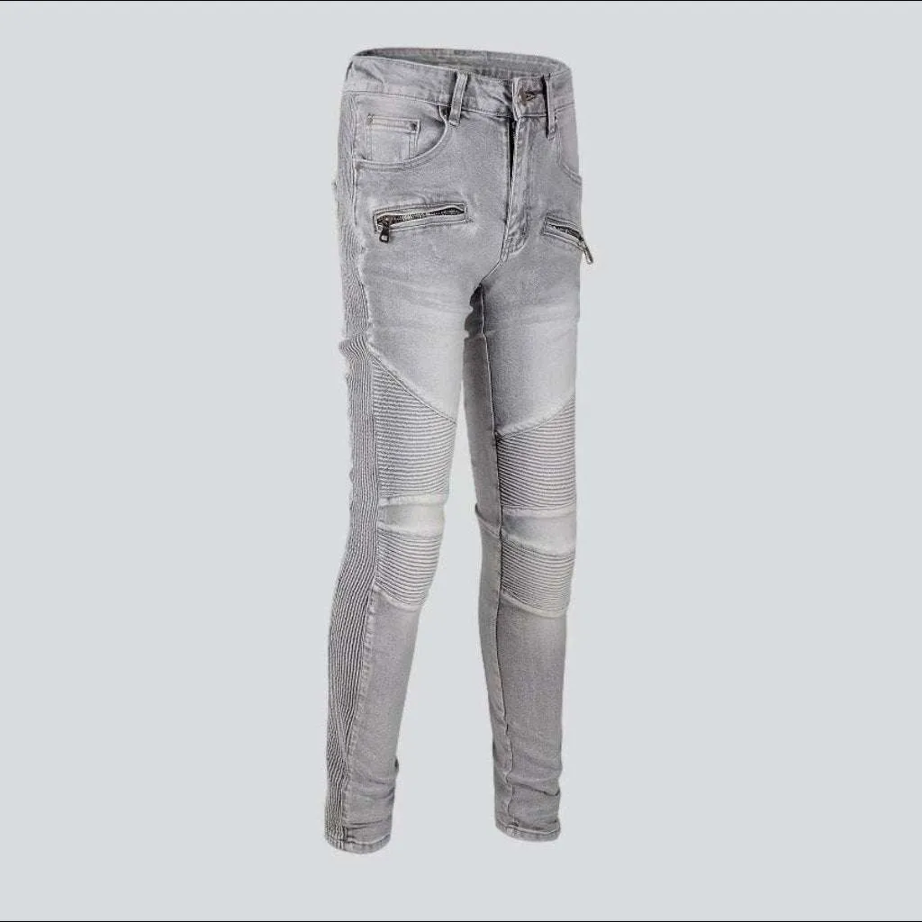 Light grey men biker jeans