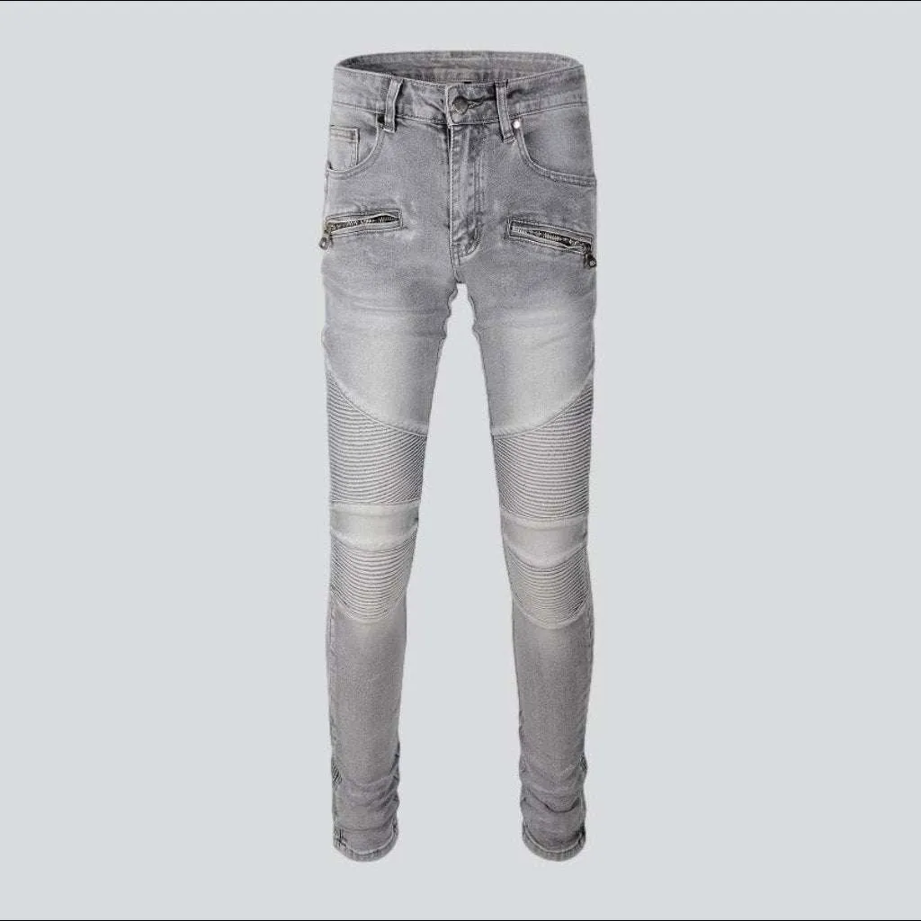 Light grey men biker jeans