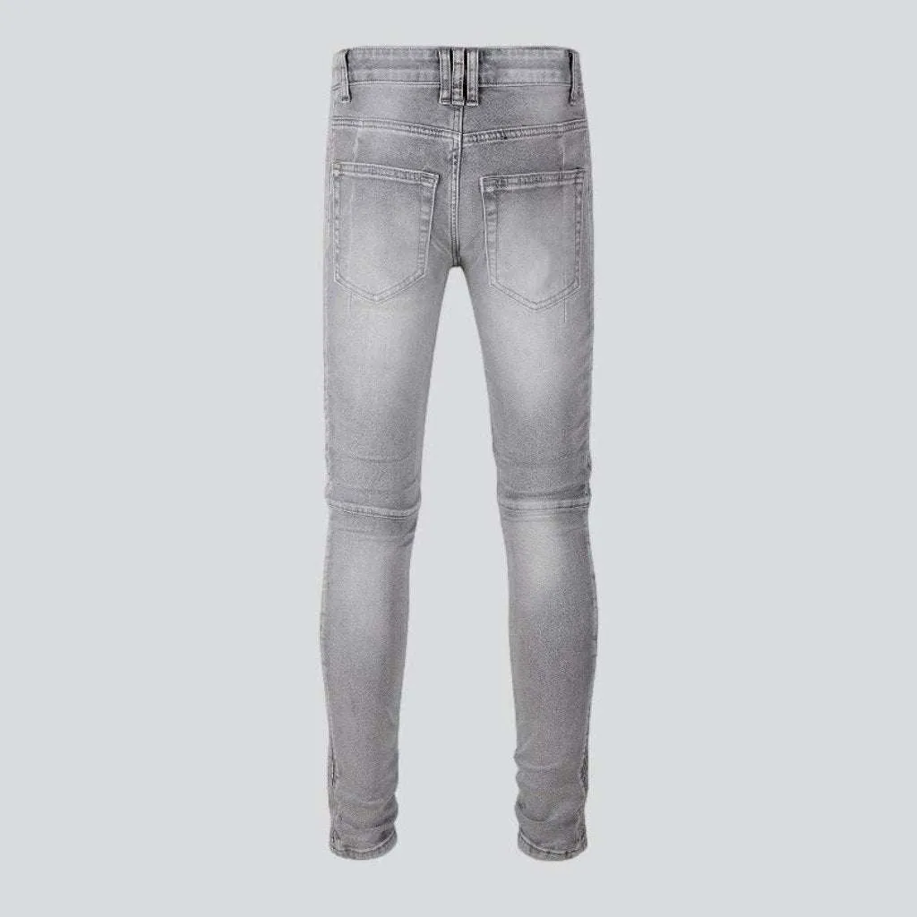Light grey men biker jeans