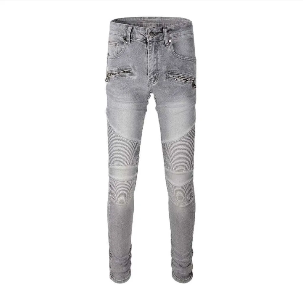 Light grey men biker jeans