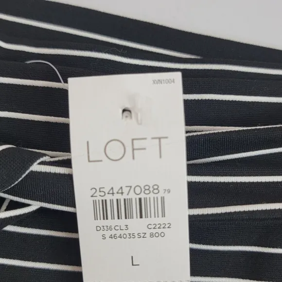 LOFT Black And White Striped Tie Waist Pencil Skirt Sz L NEW