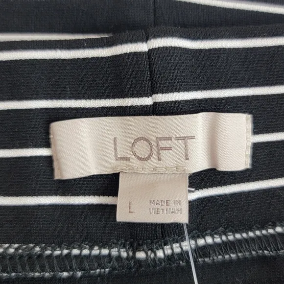 LOFT Black And White Striped Tie Waist Pencil Skirt Sz L NEW