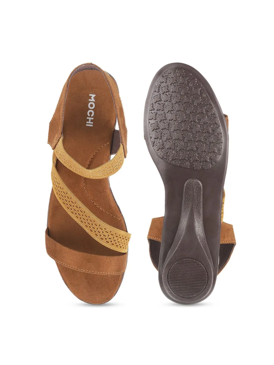 Mochi Women Tan Solid Open Toe Flats