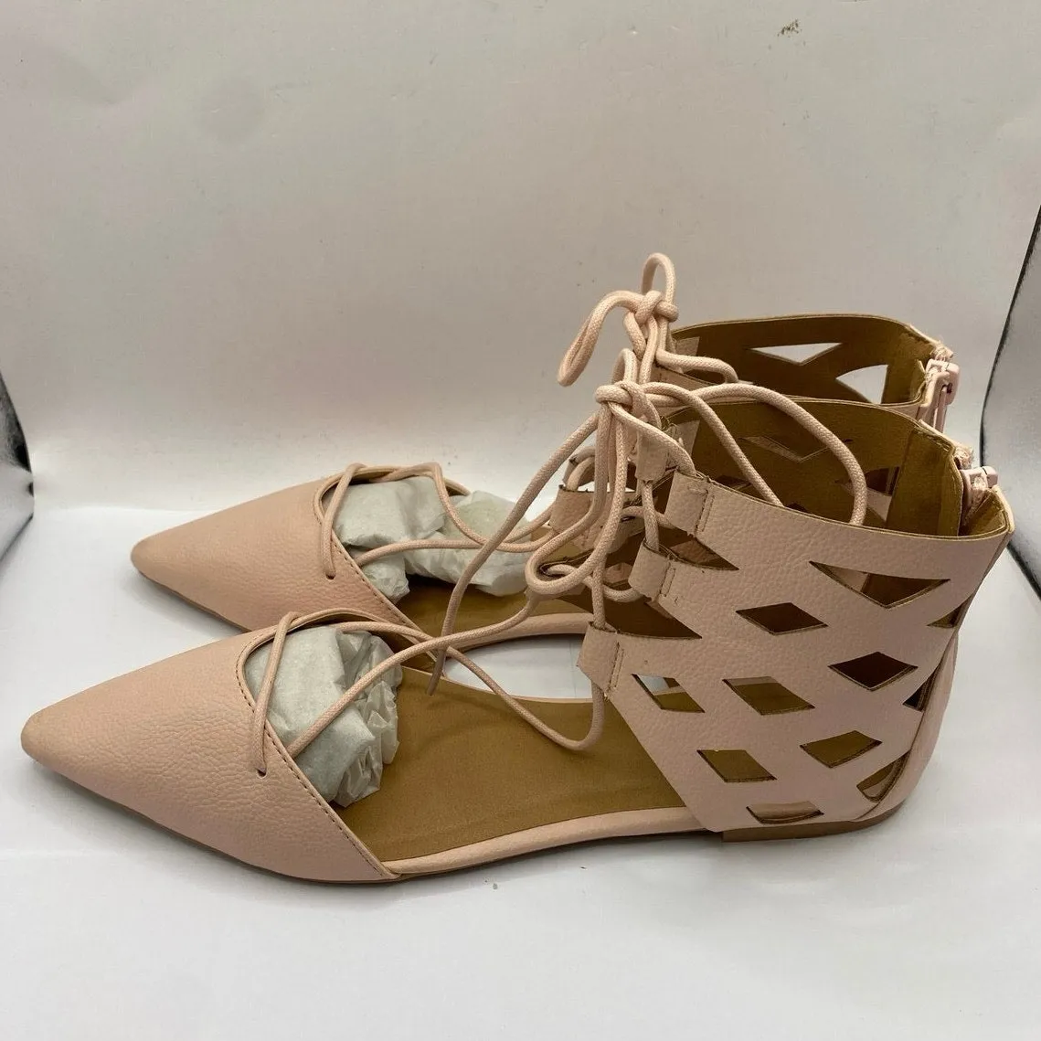 NIB Qupid Pink Gladiator Style Pointy Toe Flats Sz 8.5