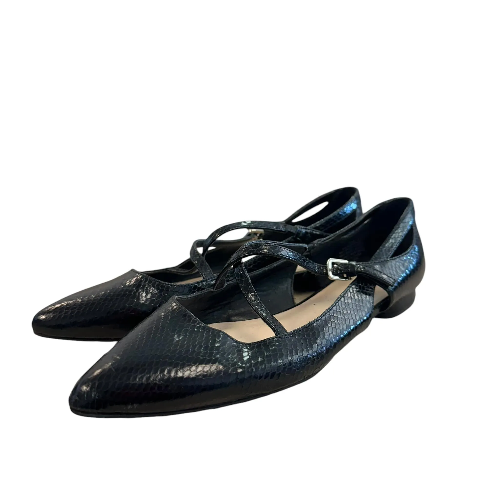 NINE WEST BLACK SNAKESKIN FLATS - SZ 7.5 - 139
