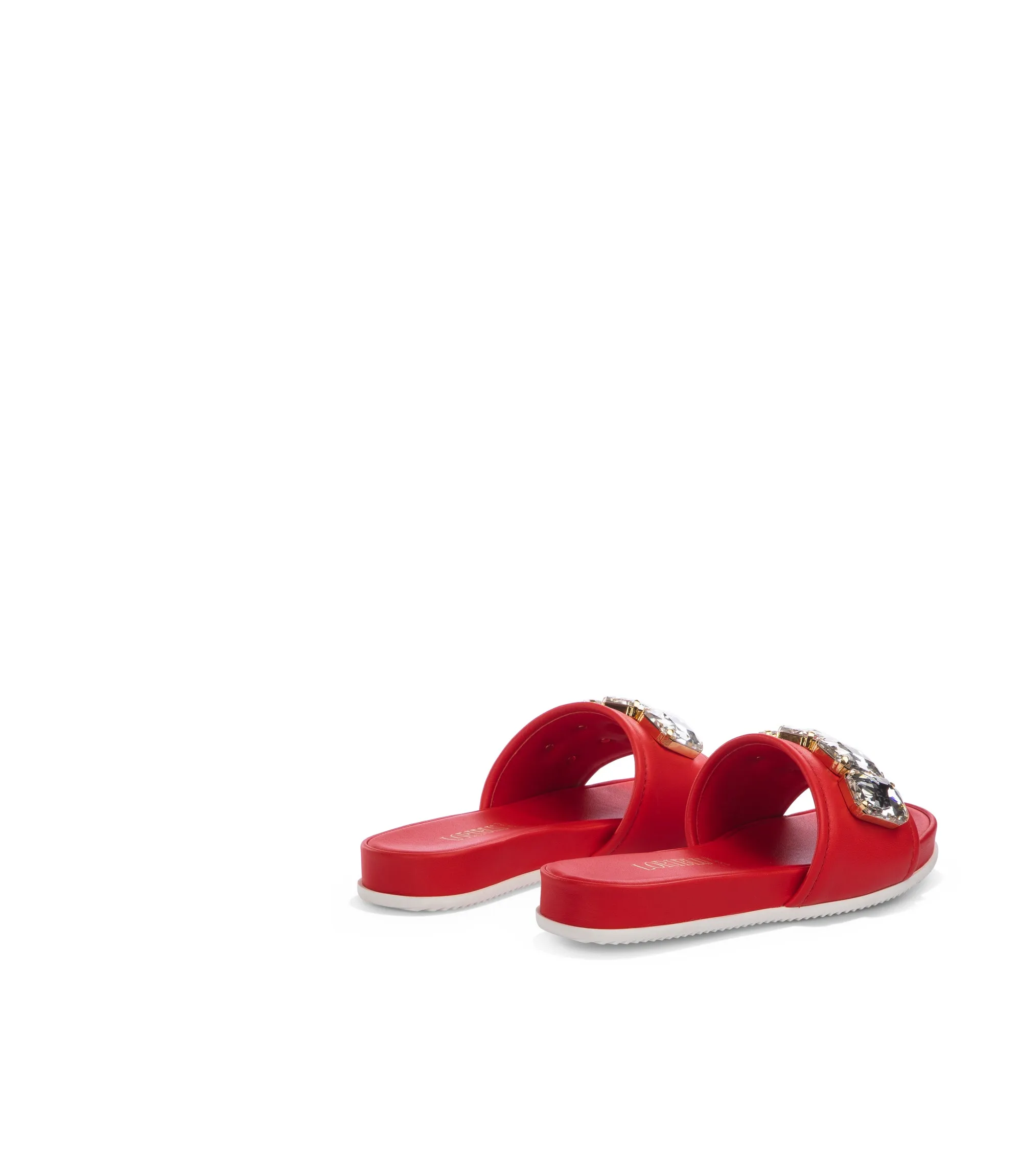 Red nappa leather jewel flat sandals