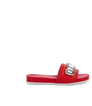 Red nappa leather jewel flat sandals