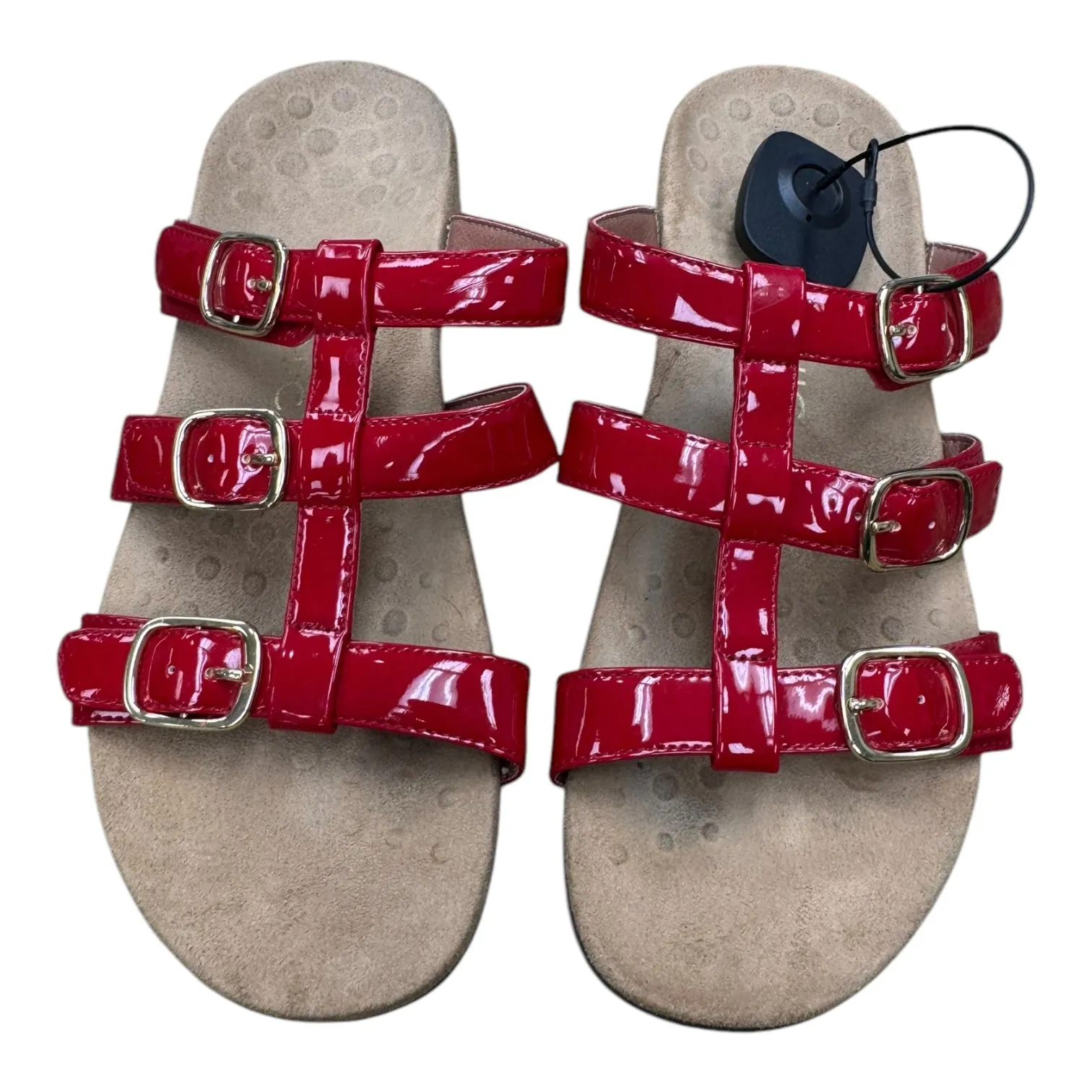 Sandals Flats By Vionic In Red & Tan, Size:10
