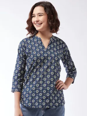 Short Kurta Top Printed Blue For Teens