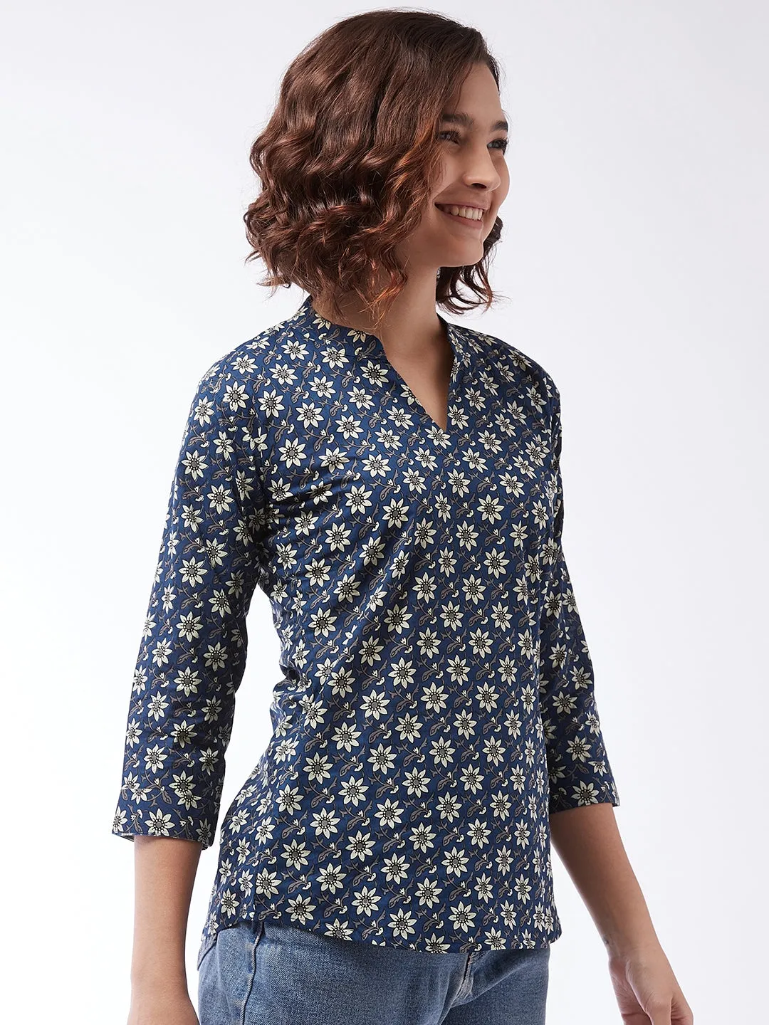 Short Kurta Top Printed Blue For Teens