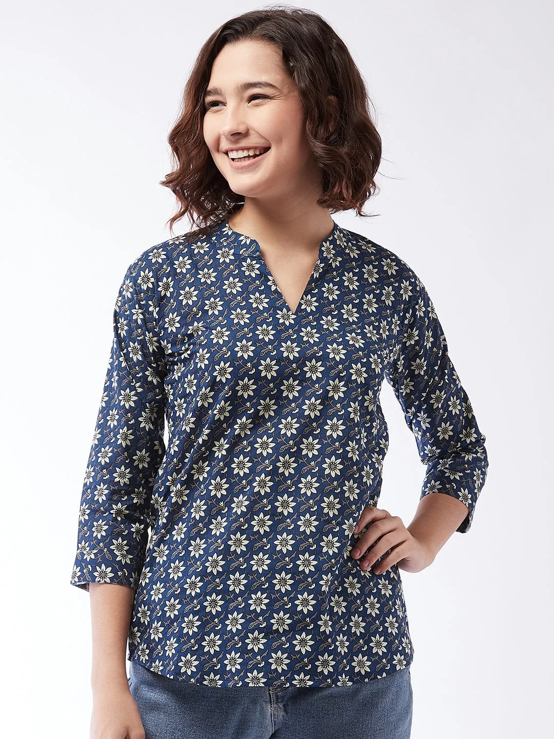 Short Kurta Top Printed Blue For Teens