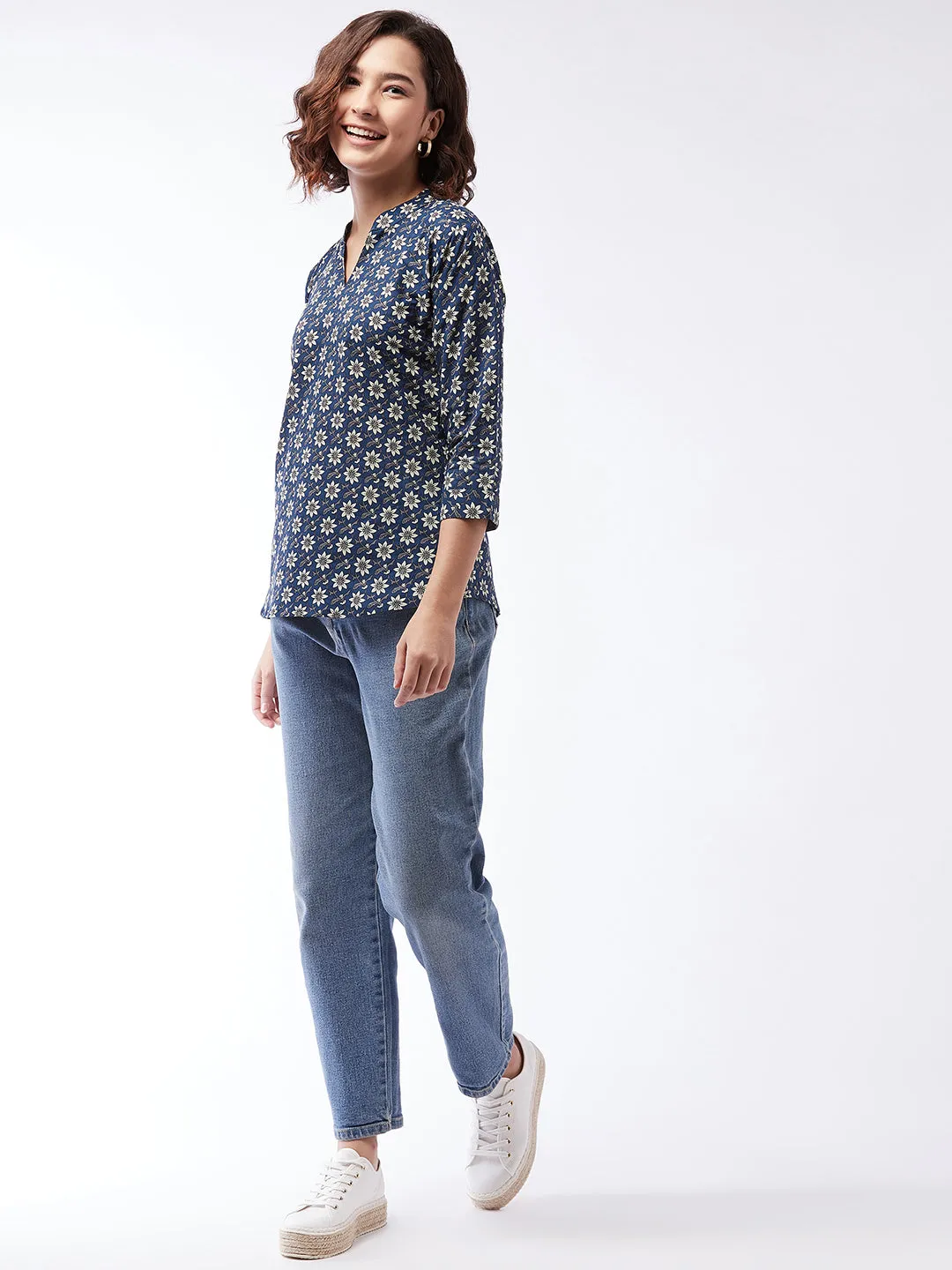 Short Kurta Top Printed Blue For Teens