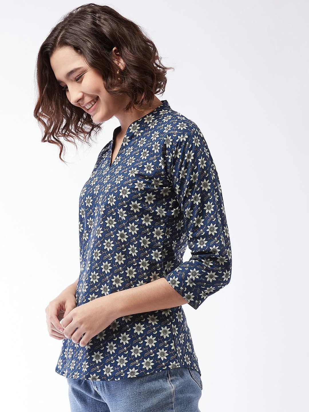 Short Kurta Top Printed Blue For Teens