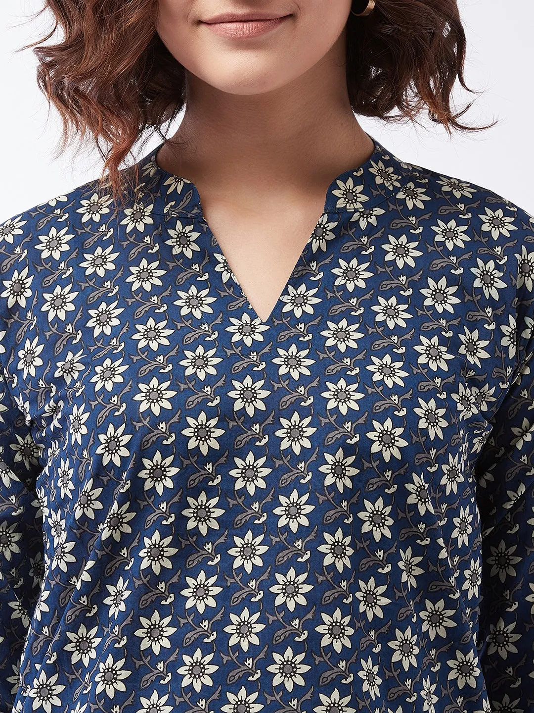 Short Kurta Top Printed Blue For Teens