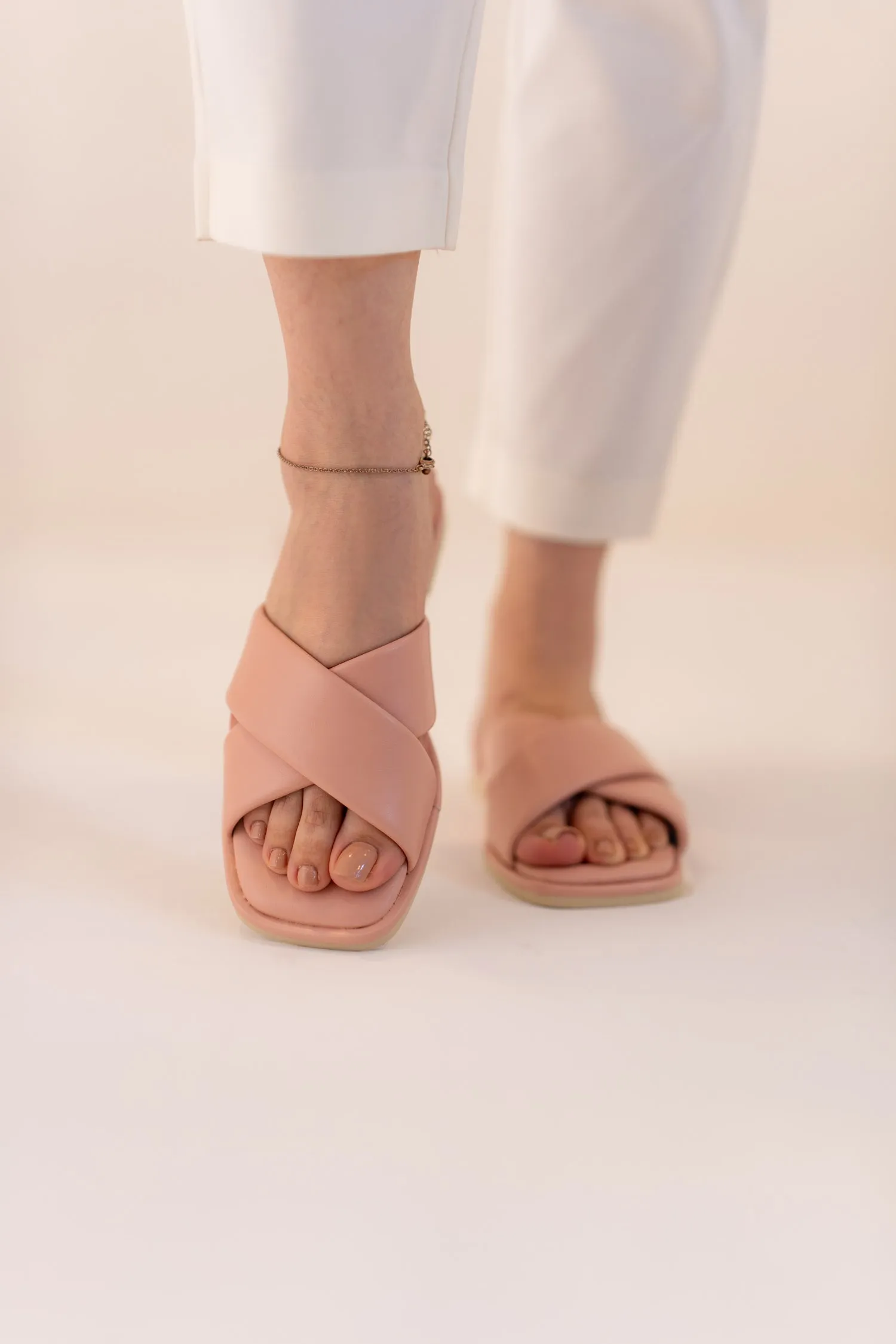 Soft Pink Cross Strap Flats