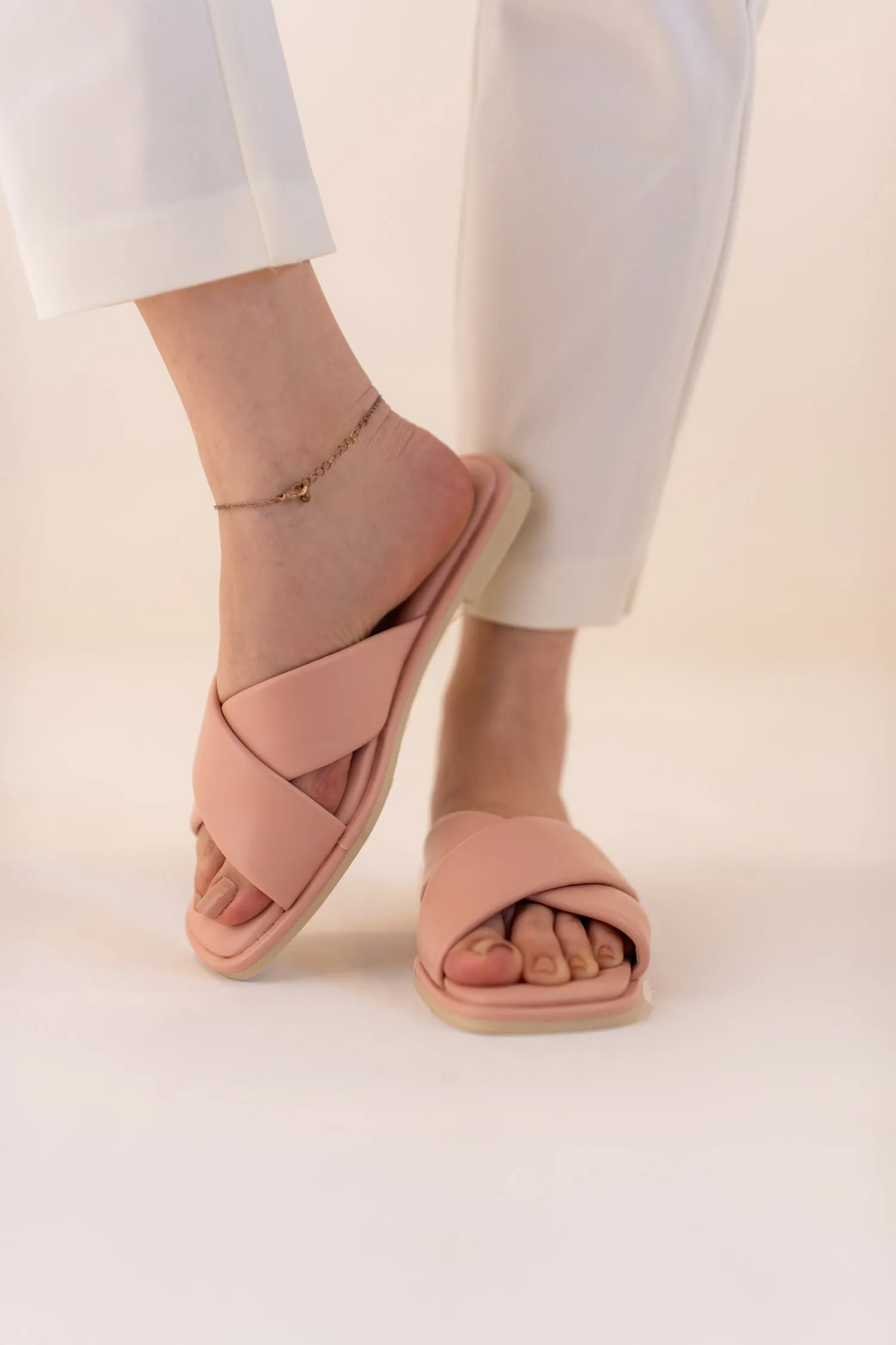 Soft Pink Cross Strap Flats