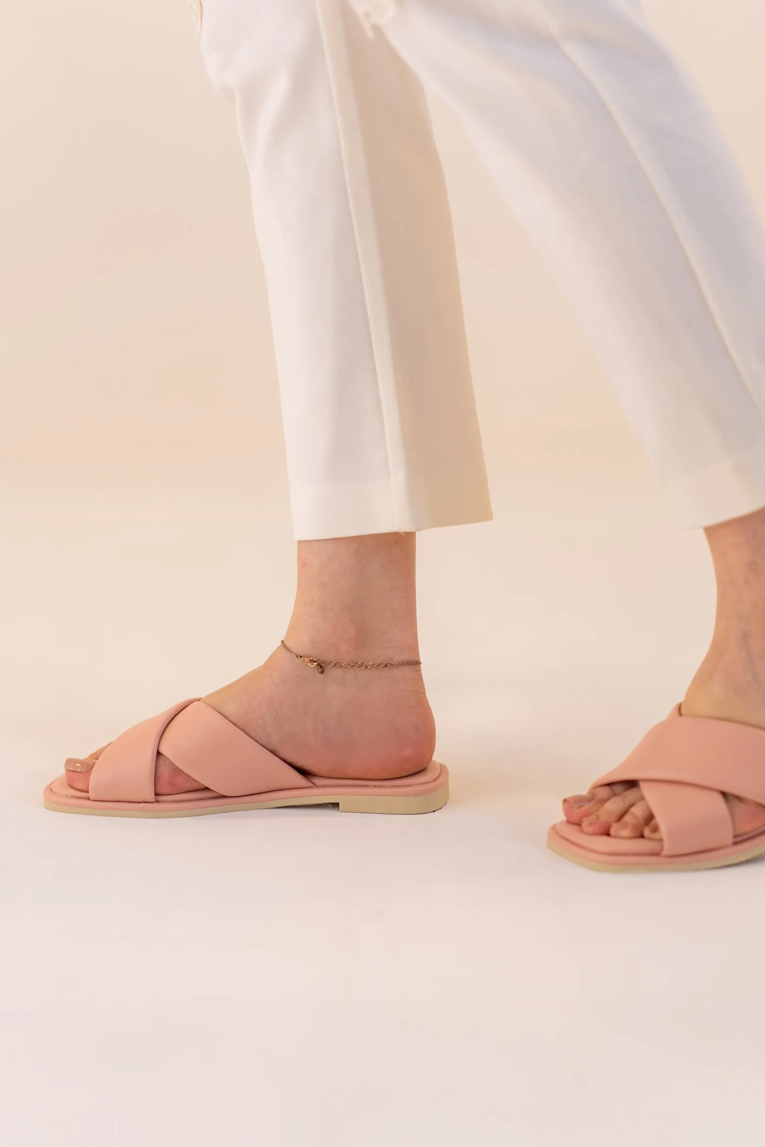 Soft Pink Cross Strap Flats