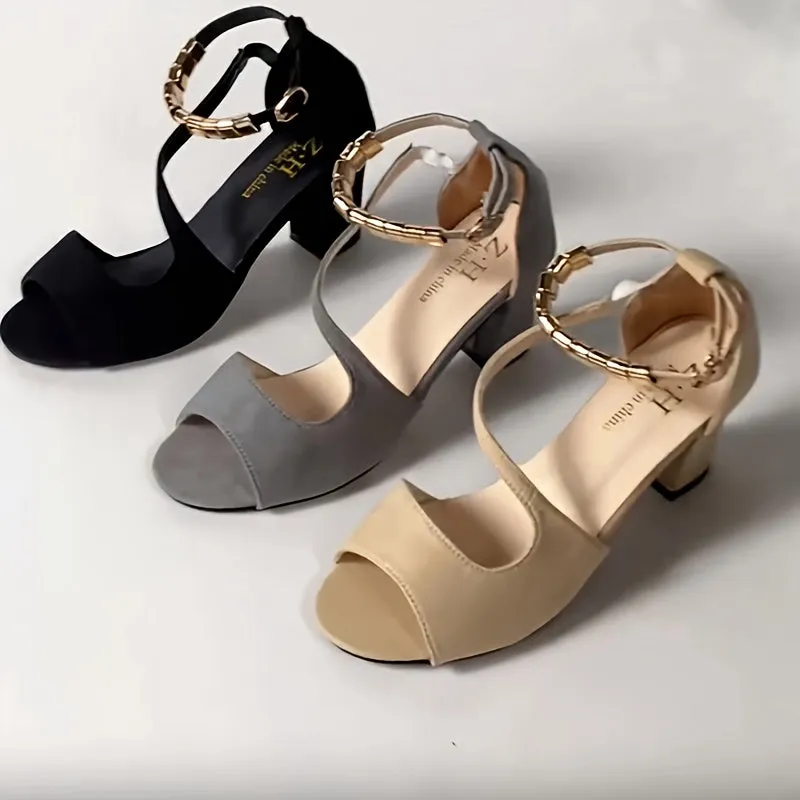 VougeVamp Comfy Peep Toe Chunky Heel Sandals – Beaded Ankle Strap Summer Shoes