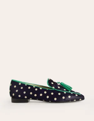 Weiche Slipper mit flacher Sohle-Marineblau, Beige Punkte