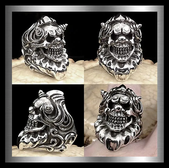 Wicked Evil Jester Ring Sterling Silver Heavy Biker Clown Skull Style