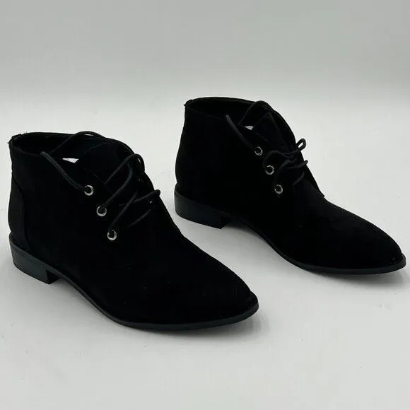 YDN Black Trendy Low Heel Pointed Toe Lace Up Chukka Ankle Boots ess Shoes