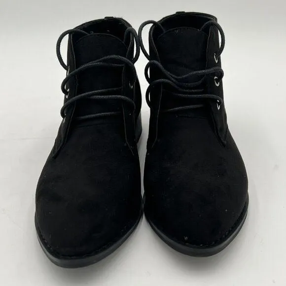 YDN Black Trendy Low Heel Pointed Toe Lace Up Chukka Ankle Boots ess Shoes