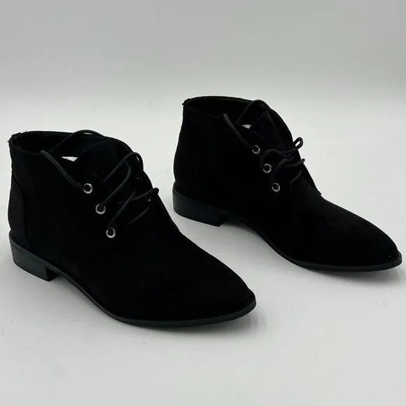 YDN Black Trendy Low Heel Pointed Toe Lace Up Chukka Ankle Boots ess Shoes