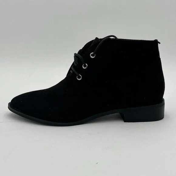 YDN Black Trendy Low Heel Pointed Toe Lace Up Chukka Ankle Boots ess Shoes