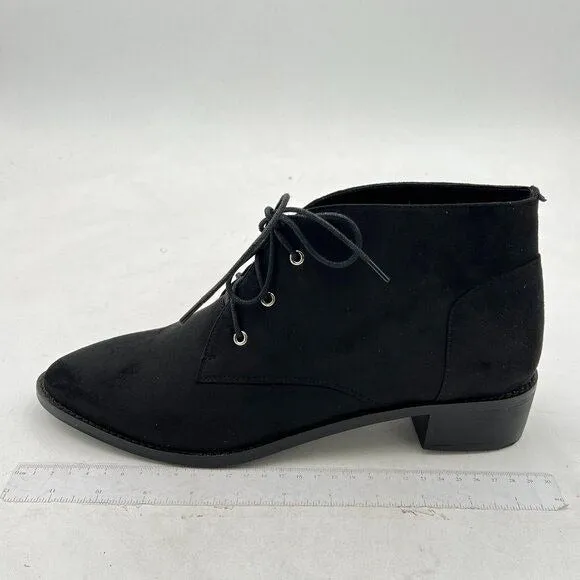 YDN Black Trendy Low Heel Pointed Toe Lace Up Chukka Ankle Boots Flats Fall Shoe