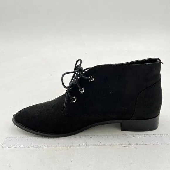YDN Black Trendy Low Heel Pointed Toe Lace Up Chukka Ankle Boots Flats Fall Shoe