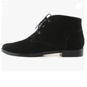 YDN Black Trendy Low Heel Pointed Toe Lace Up Chukka Ankle Boots Flats Fall Shoe