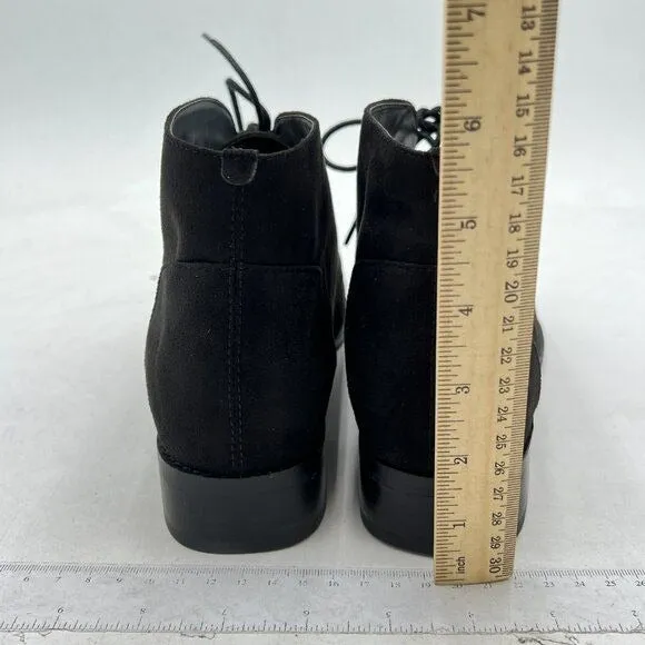 YDN Black Trendy Low Heel Pointed Toe Lace Up Chukka Ankle Boots Flats Fall Shoe