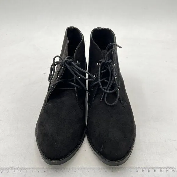 YDN Black Trendy Low Heel Pointed Toe Lace Up Chukka Ankle Boots Flats Fall Shoe