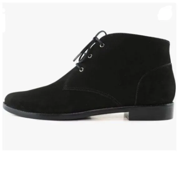 YDN Black Trendy Low Heel Pointed Toe Lace Up Chukka Ankle Boots Flats Fall Shoe