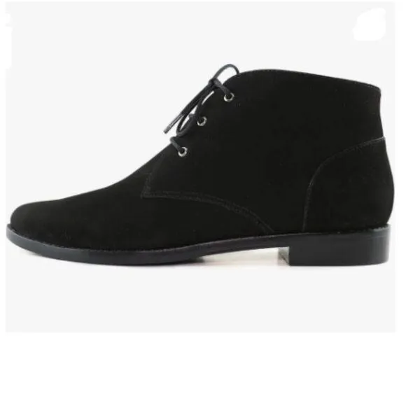 YDN Black Trendy Low Heel Pointed Toe Lace Up Chukka Ankle Boots Flats Fall Shoe