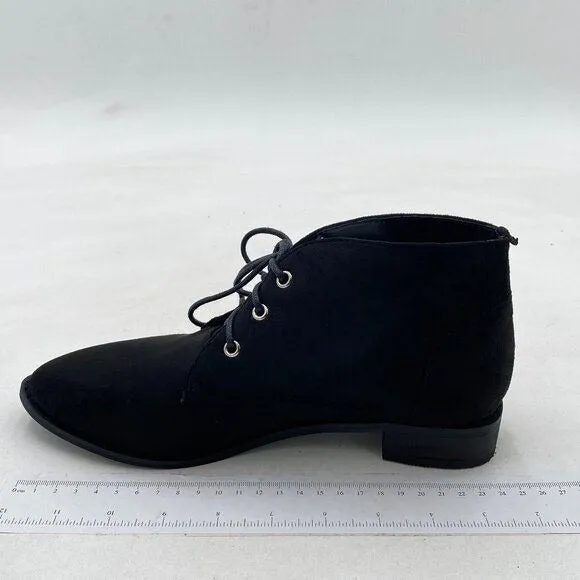 YDN Black Trendy Low Heel Pointed Toe Lace Up Chukka Ankle Boots Flats Fall Shoe