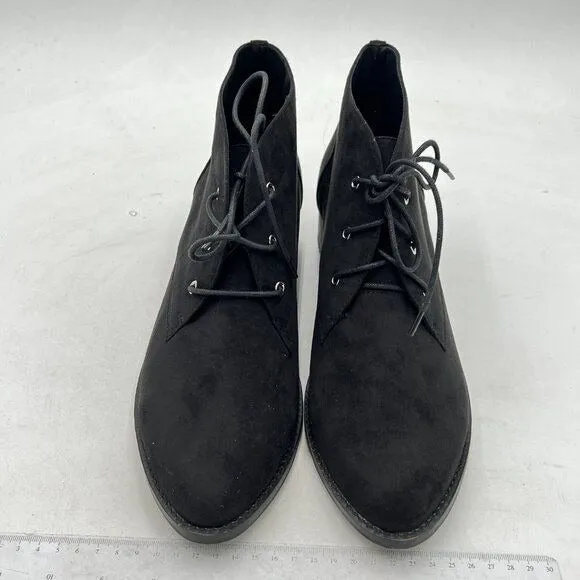 YDN Black Trendy Low Heel Pointed Toe Lace Up Chukka Ankle Boots Flats Fall Shoe