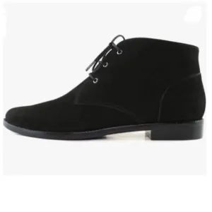YDN Black Trendy Low Heel Pointed Toe Lace Up Chukka Ankle Boots Flats Fall Shoe